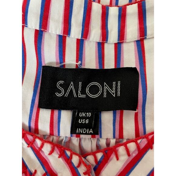 SALONI Ashley Mini Dress Optic Stripe Blue Pink Red Tiered Oversize Cotton Beach - Picture 11 of 16